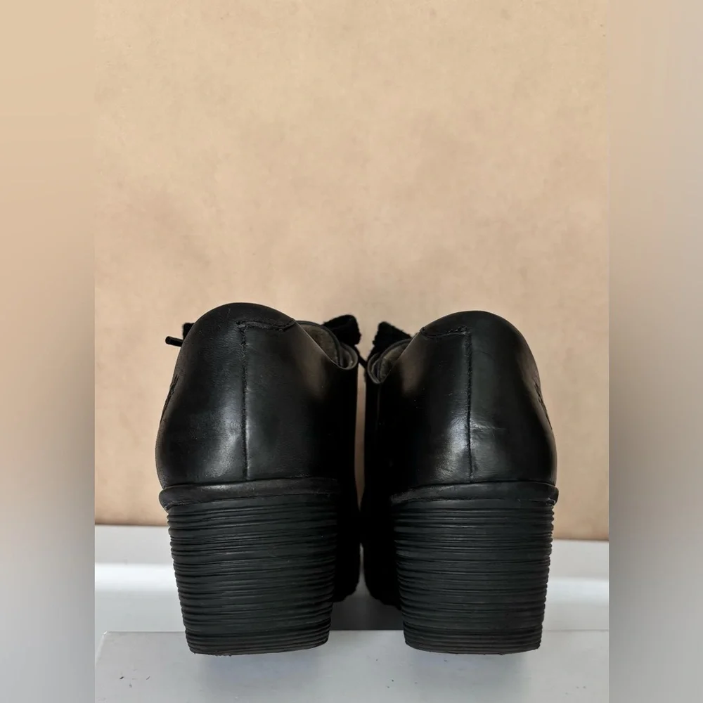 London Fly Wedge Lace Up Platform Black Leather Camo Lining Size 41 = 10 - 10.5